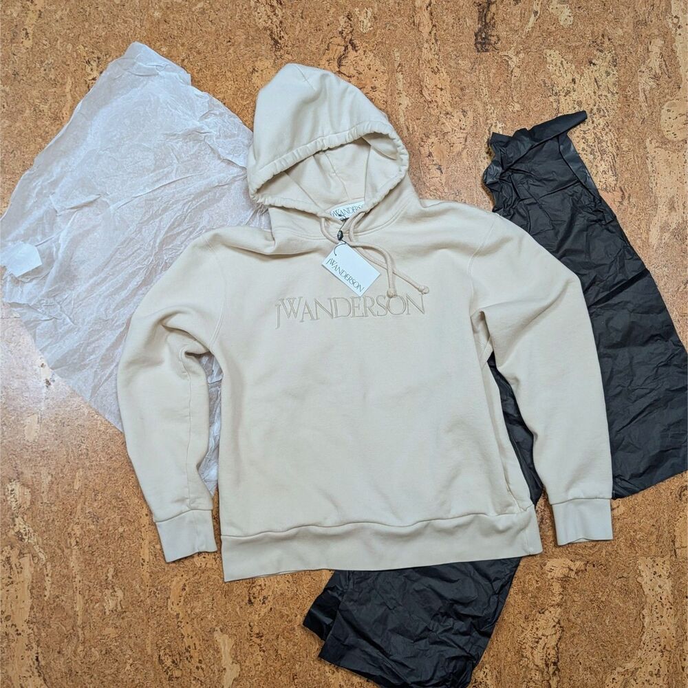 JW Anderson Logo-embroidered Cotton Hoodie Biege L